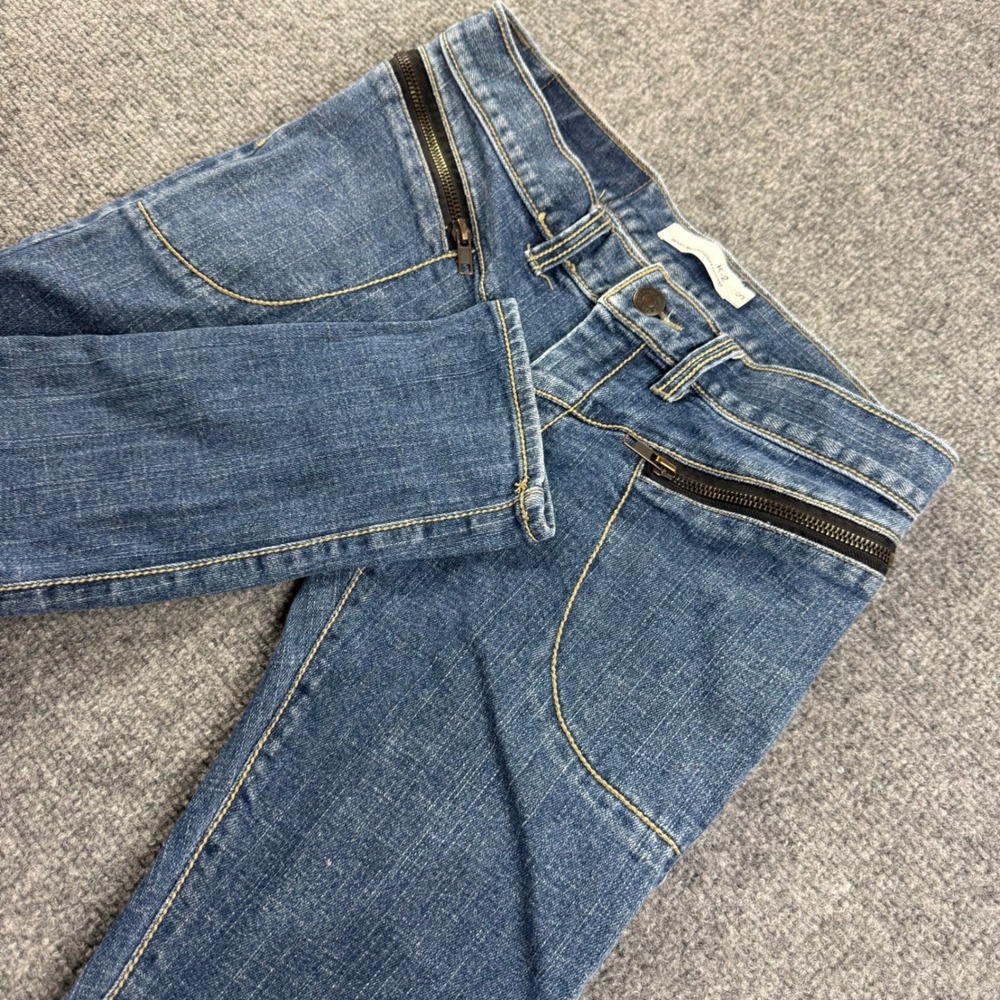 Y2K K-2 Factory Jeans Size S Blue Denim Zipper Detail Low Rise Slim Women